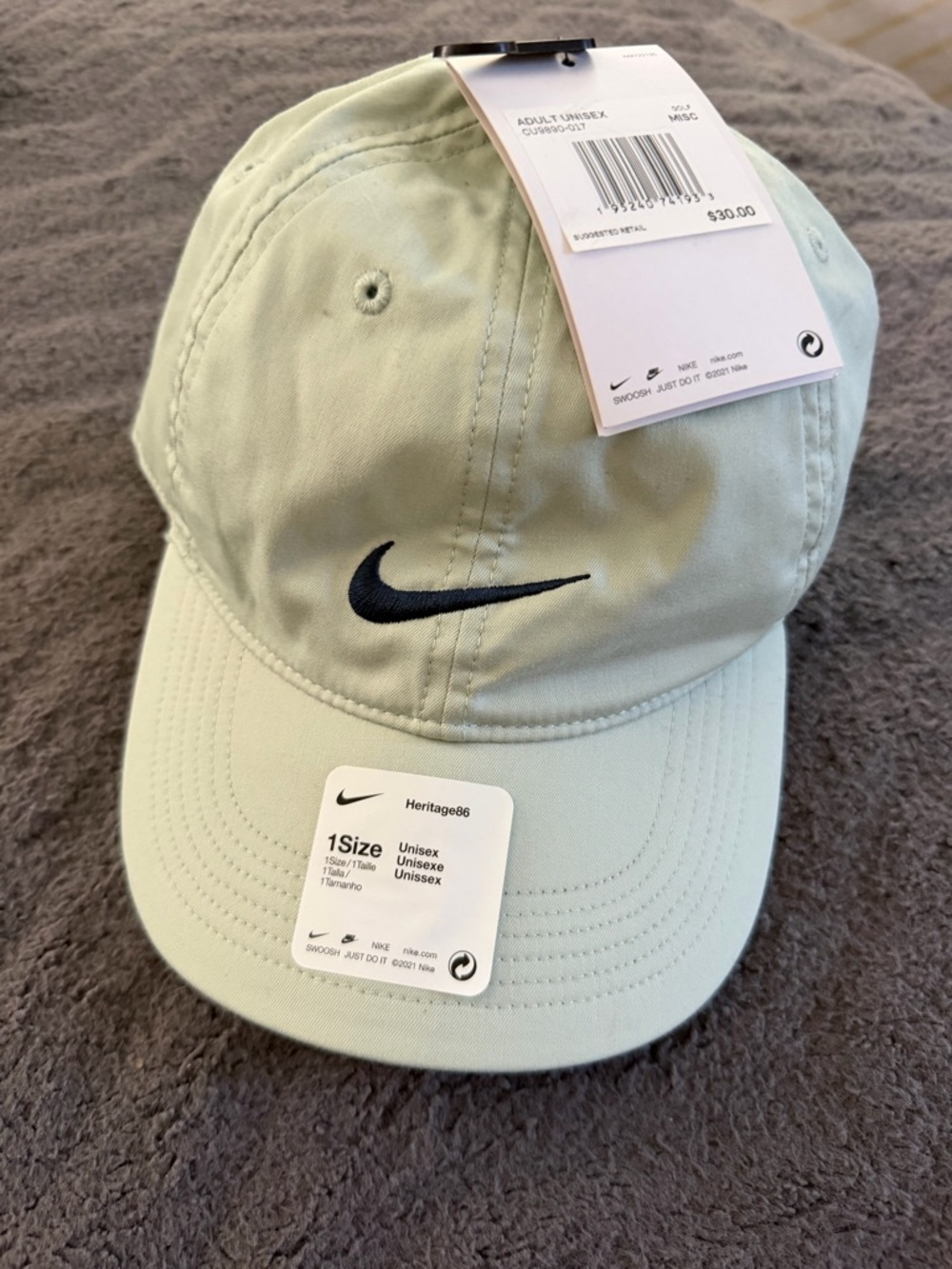 NWT Nike Mint Green Cap with Black Swoosh